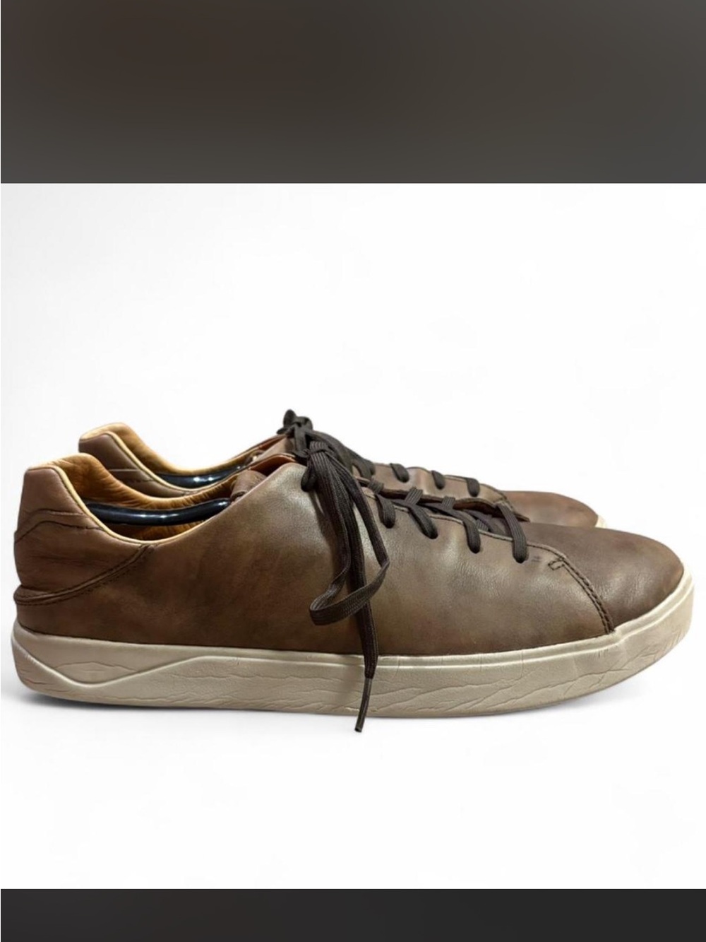 Men's OluKai Brown Leather Casual Sneakers - Classic Low-Top Size 12